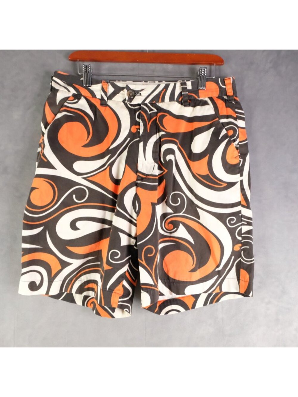 Loudmouth Shorts Mens 32 Orange Black Geometric Chino Golf Cotton